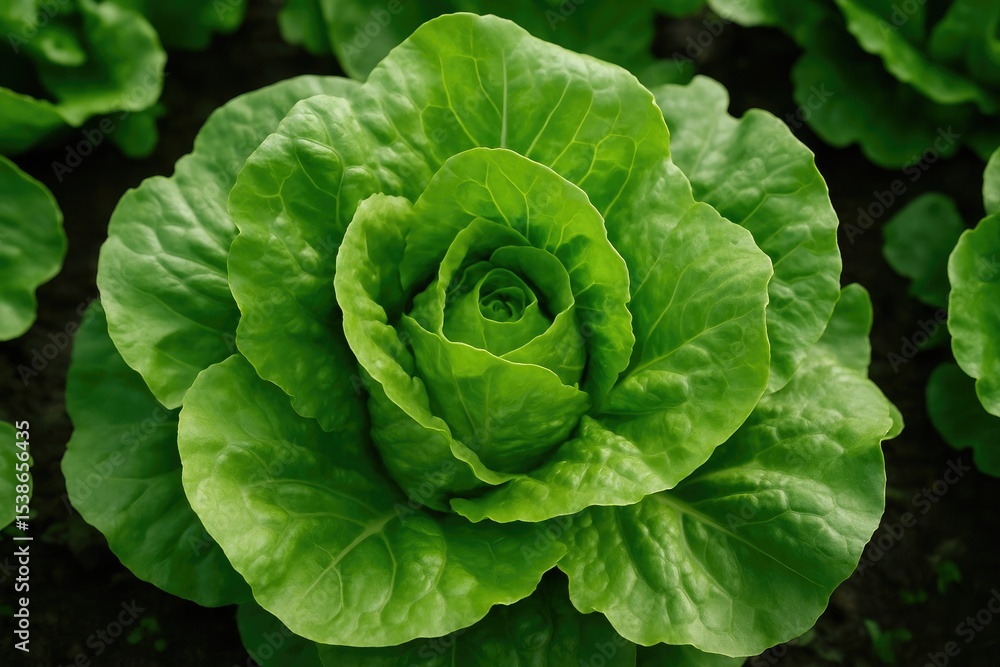 Obraz premium Detailed view of a crisp lettuce leaf