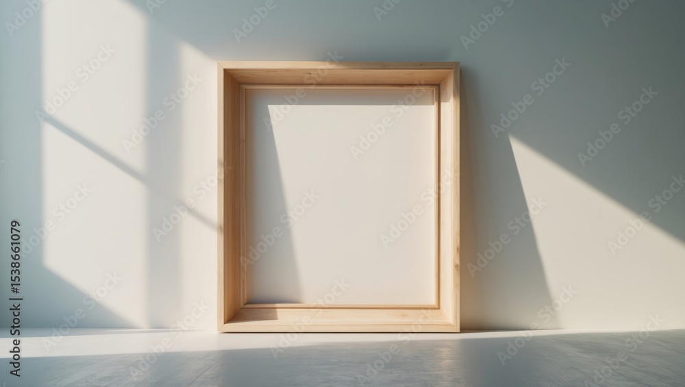 Empty wooden frame is mounted on a white wall. Empty wooden frame is mounted on a white wall.