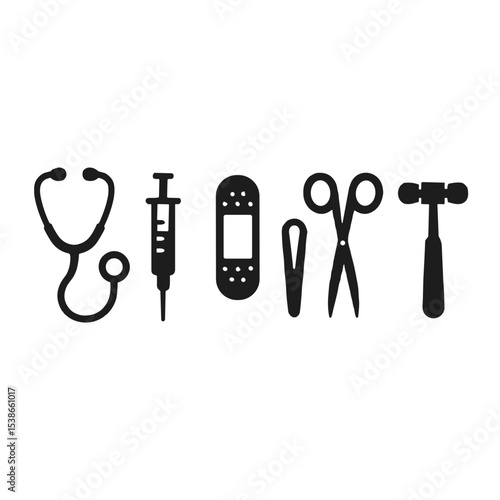 Medical tools silhouette set on white background