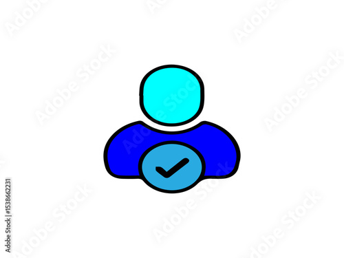 The image shows a stylized icon of a user profile represented by a simplistic human figure. The figure has a cyan-colored head and a dark blue body.