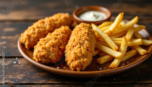 Plump, elongated chicken tenders, encased in a shatteringly crisp breading, lay nestled beside a pile of slender, equally golden French fried potatoes