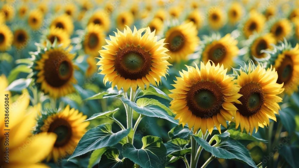 Fototapeta premium Vivid and eye-catching Yellow Sunflowers Blooming beautifully in the Field