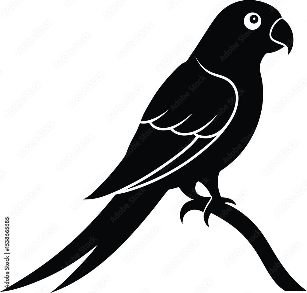 Obraz premium Vector silhouette of exotic parrot sitting on branch