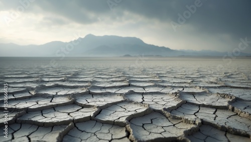 Dried river and lake following drought effects during summer, landscape of Cracked earth as a metaphor for climate change and global warming
