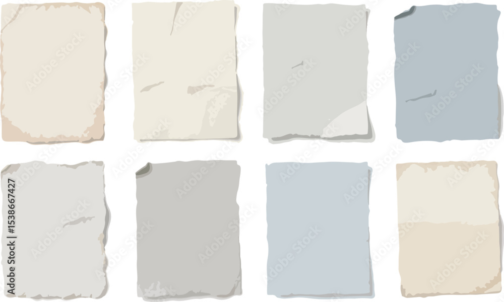 Fototapeta premium Eight torn paper pieces in neutral colors for collage or design projects