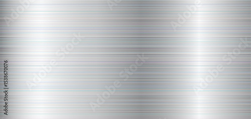 Silver metal texture. Metal brushed background.  Textured holographic metallic sheet with gradient. Horizontal silver with straight lines. Vector silver foil background.