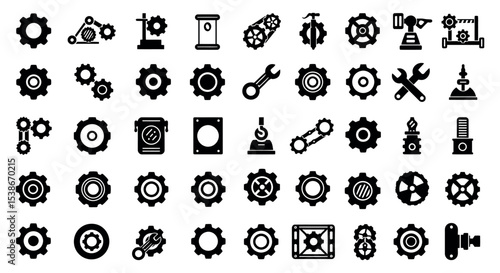 Mechanical gear icons collection for industrial and engineering design vector illustration