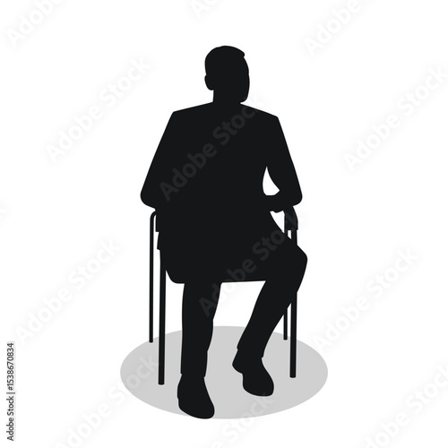 Young guy sitting, black silhouette
