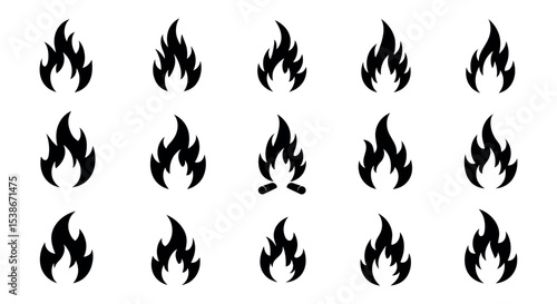 Black fire icon set for design and decoration purposes vector illustration