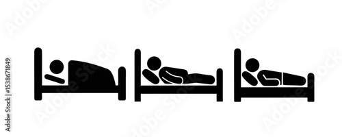 Sleep Positions & Comfort: Stick Figures in Bed Icons
