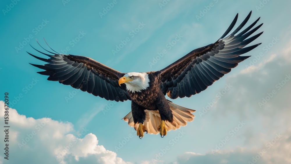 Naklejka premium Eagle soaring through the Clouds.