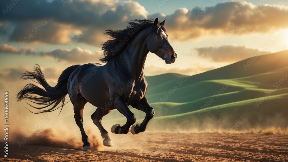 Speeding horse in full gallop. Speeding horse in full gallop.