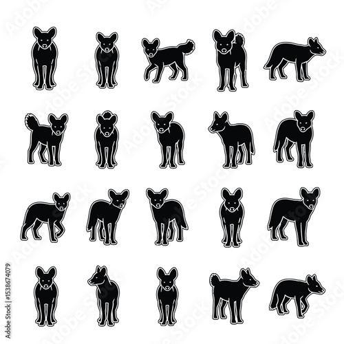African wild dog silhouette collection various poses
