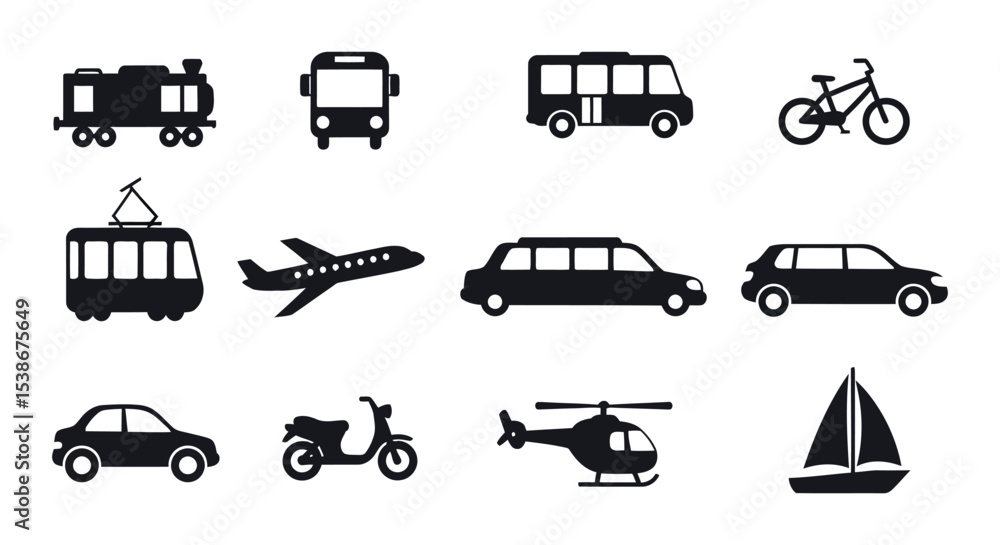 Obraz premium Transportation icons collection for graphic design and print projects vector illustration