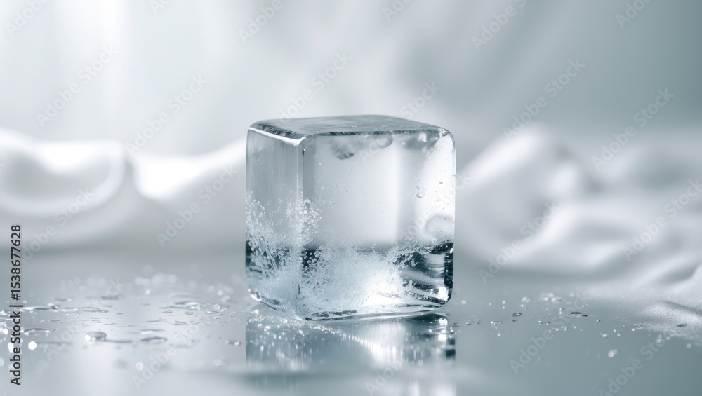 Crystal clear ice cube against a background. Crystal clear ice cube against a background.