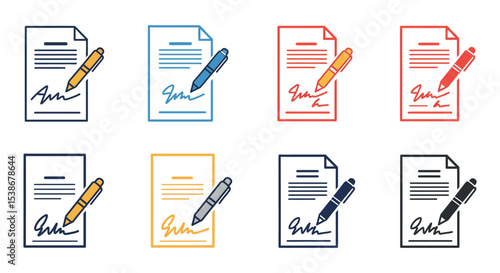 Colorful document icons with pens for office and business design vector illustration