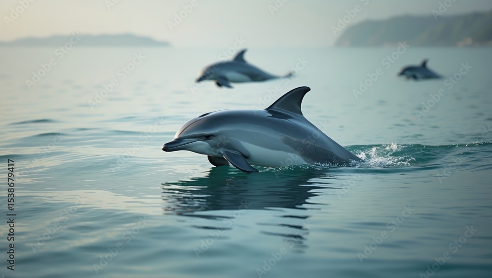 Fototapeta premium Dolphin swimming gracefully in the ocean waters