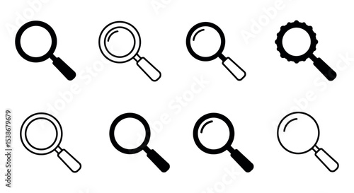 Variety of magnifying glass icons for search and analysis concepts vector illustration