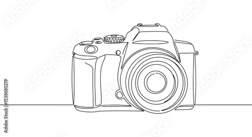 Minimalist continuous line drawing of a dslr camera for creative design and art concepts vector illustration