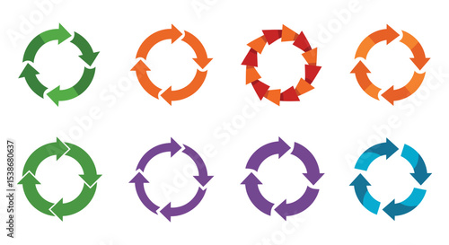 Colorful circular arrow icons for recycling and process diagrams vector illustration