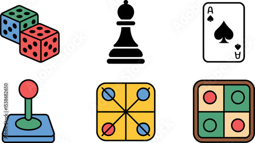 Vector illustration of board games dice chess card and joystick for game night and leisure activity editable stock vector illustration