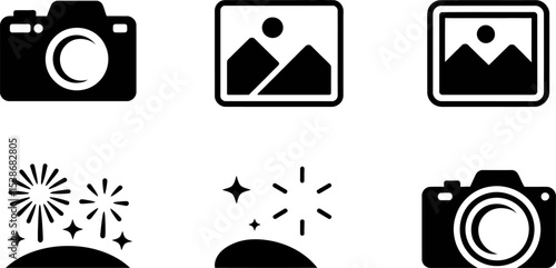 Camera photography gallery fireworks picture icons vector illustration for creative projects editable stock vector illustration