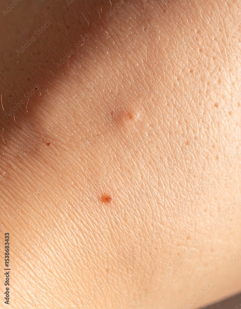 Fototapeta premium Ultra-close macro crop of human skin, showcasing subtle pores, fine lines, and small skin imperfections like moles or marks, perfect for dermatology and skincare concepts