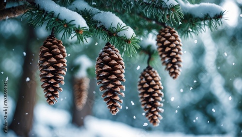 Wallpaper Mural Detailed close-up of snow-dusted pine cones on an evergreen branch Torontodigital.ca