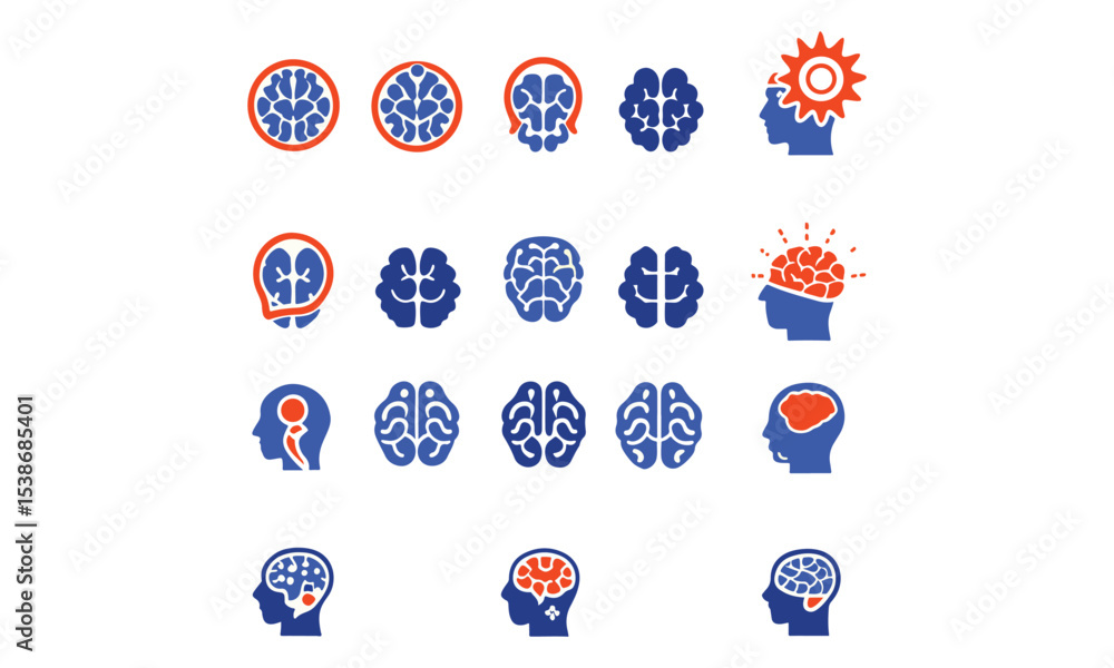 Obraz premium Brain degenerative deseases, memory loss related icon set