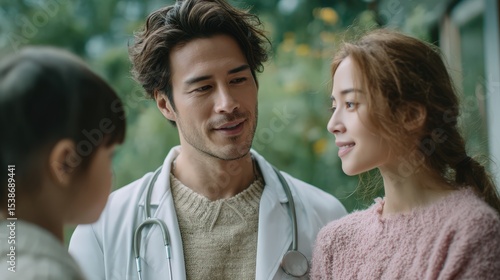 Caring Doctor Interacting with Patients in a Natural Setting, Fostering Compassion and Trust in Healthcare Environment