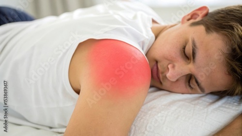 A young man resting with a red mark on his shoulder, indicating discomfort.