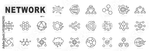 Network related line icons. Connect, group, link, net, team etc. Editable stroke