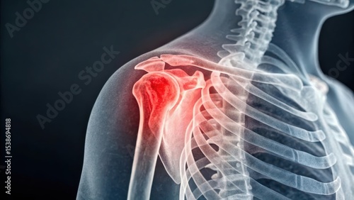 X-ray image of a shoulder joint showcasing pain in the area.