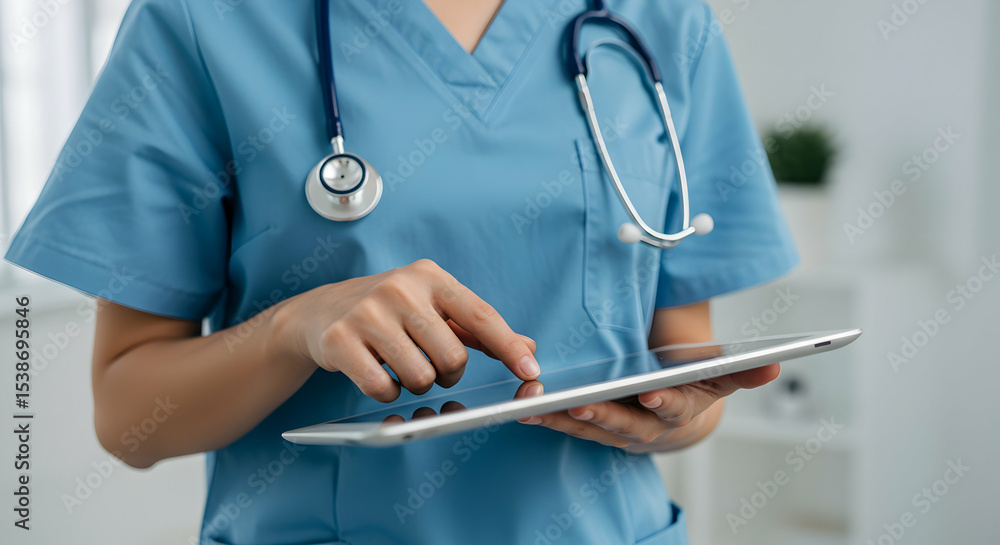 Nurse using tablet digital healthcare medical technology hospital doctor patient care health worker electronic device medicine treatment clinic nursing staff wellbeing Nurse using tablet digital healthcare medical technology hospital doctor patient care health worker electronic device medicine treatment clinic nursing staff wellbeing