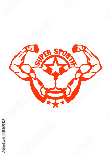 ajouter texte super sportif logo bodybuilder muscle bras