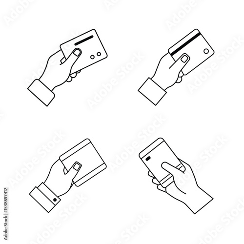 Hand holding credit cards and smartphones vector illustration for online payments and finances