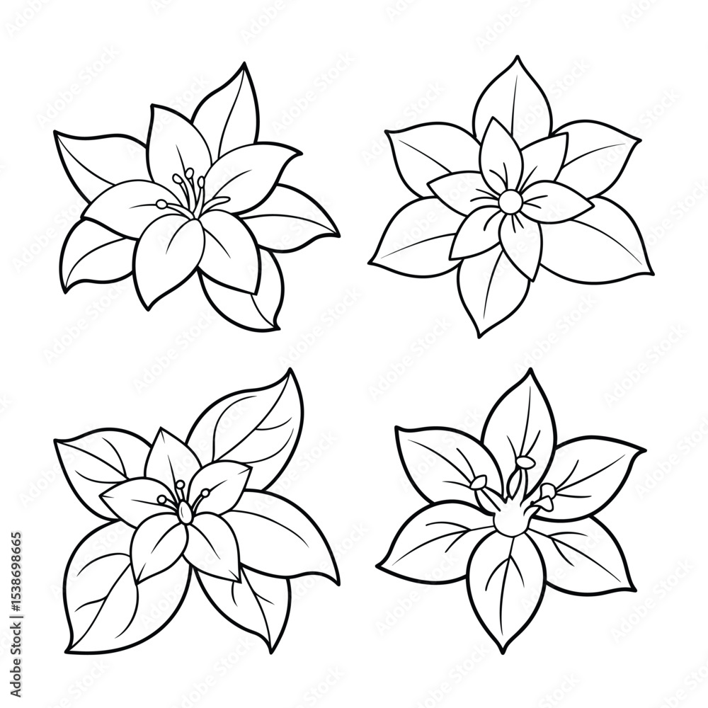 Obraz premium Detailed black and white vector illustrations of flowers and leaves in a simple floral arrangement