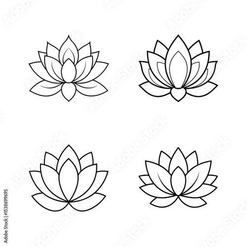 Elegant black and white lotus flower illustrations representing purity peace and spirituality