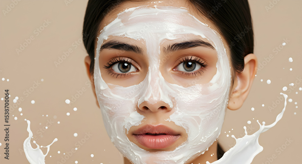 Fototapeta premium Radiant Skin Milk Mask Beauty Treatment Skincare Routine Facial Mask