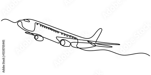 Airplane in one continuous line drawing. One line poster. Outline airplane. For interior design and presentations. Vector illustration, airplane line art style vector with transparent background. 