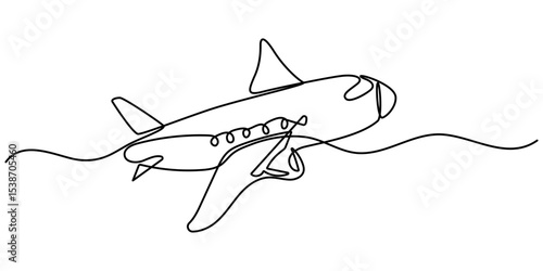 Airplane in one continuous line drawing. One line poster. Outline airplane. For interior design and presentations. Vector illustration, airplane line art style vector with transparent background. 