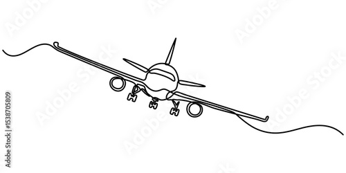 Airplane in one continuous line drawing. One line poster. Outline airplane. For interior design and presentations. Vector illustration, airplane line art style vector with transparent background. 