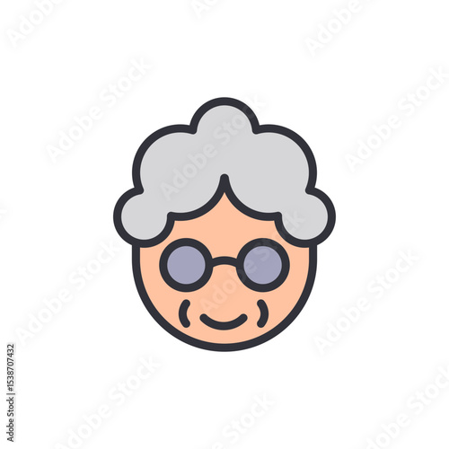 Smiling Grandmother Cartoon Face With Glasses On Transparent Background