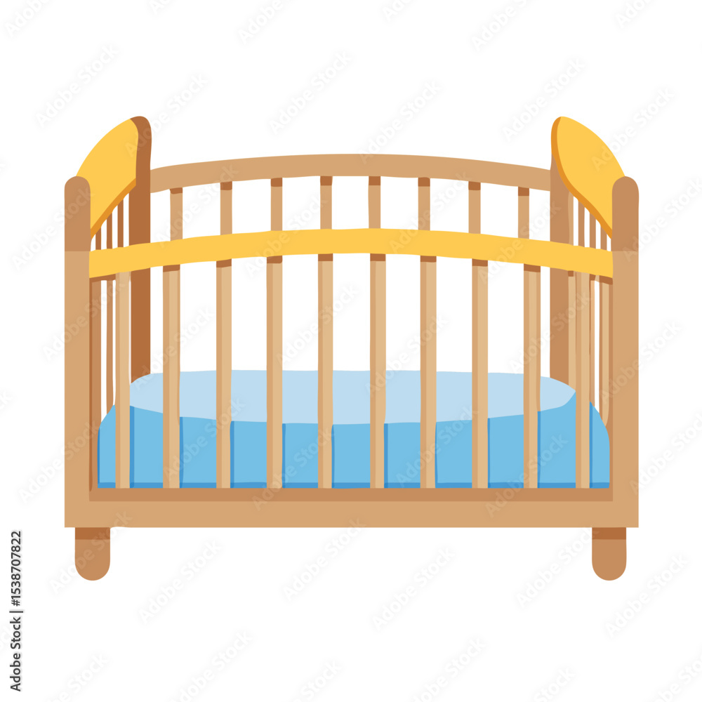 Vector illustration of a baby crib with soft protective bumpers on white background Vector illustration of a baby crib with soft protective bumpers on white background