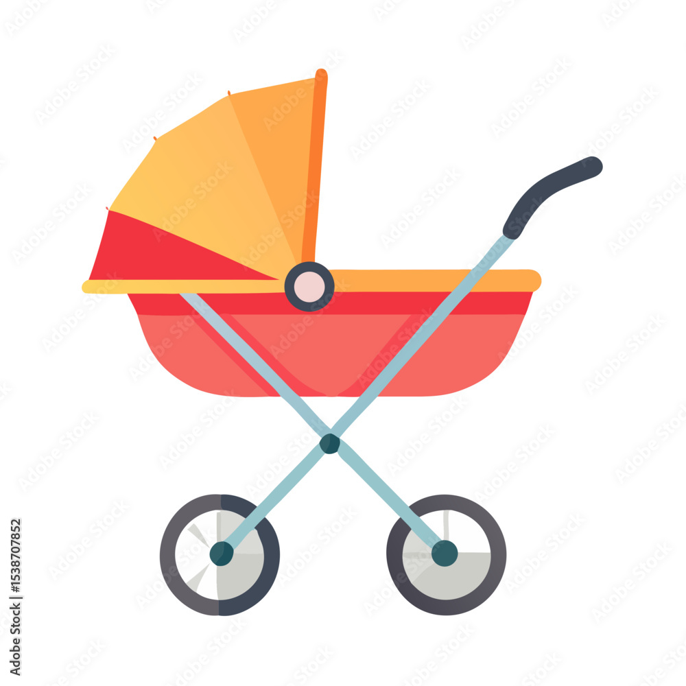 Vector illustration of a baby stroller with a soft canopy on white background Vector illustration of a baby stroller with a soft canopy on white background