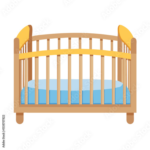 Vector illustration of a baby crib with soft protective bumpers on white background
