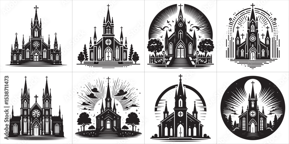 Fototapeta premium Church Silhouette Clipart Design. 