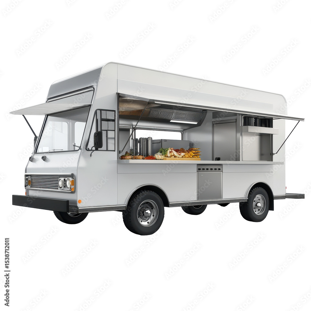 Naklejka premium Food Truck Serving Delicious Meals in a Vibrant Urban Setting on transparent background
