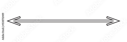 Dual sided black arrow. Horizontal dual sided long straight arrow signs. double arrow icon isolated on white background. Vector illustration.