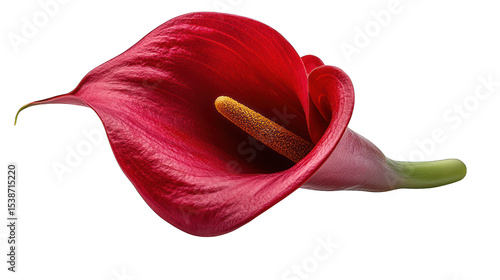 Isolated, red calla lily with yellow spadix on black